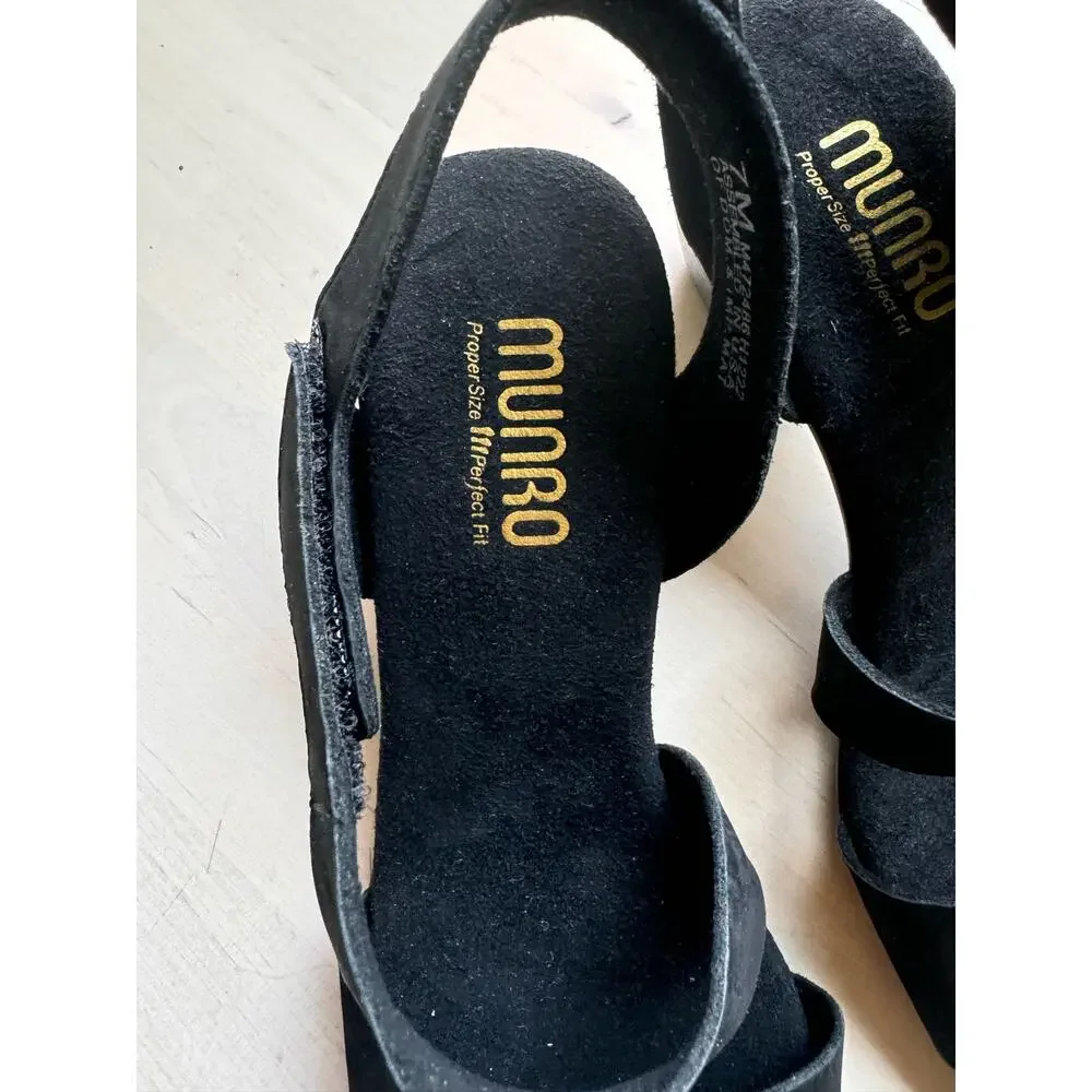 Munro Lucia Black Nubuck Heel Sandals Comfort Walking Dress Shoes Size 7